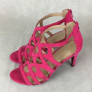 Kellie & Katie Ocilia Open Toe Zip Back Pink Sz 9